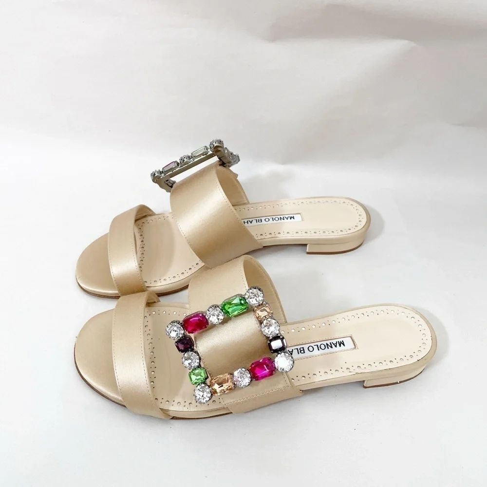 MANOLO BLAHNIK Verda Jewel Embellished Satin Sandals